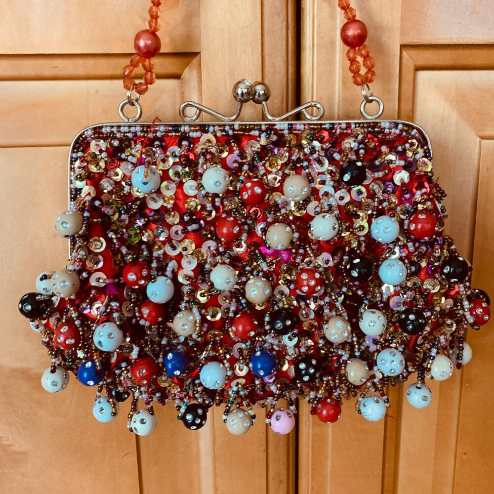 Unique Heavily Beaded Purse | Art to Wear | Rhinestone Detail Evening/Party Bag